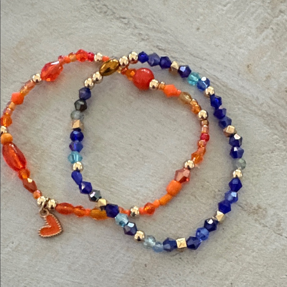 Hand Crafted Vibrant Orange and Blue Beaded Bracelets